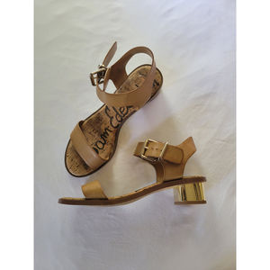 Sam Edelman Tan Trina Gold Heel Cork Detail Strappy Sandal Size 9